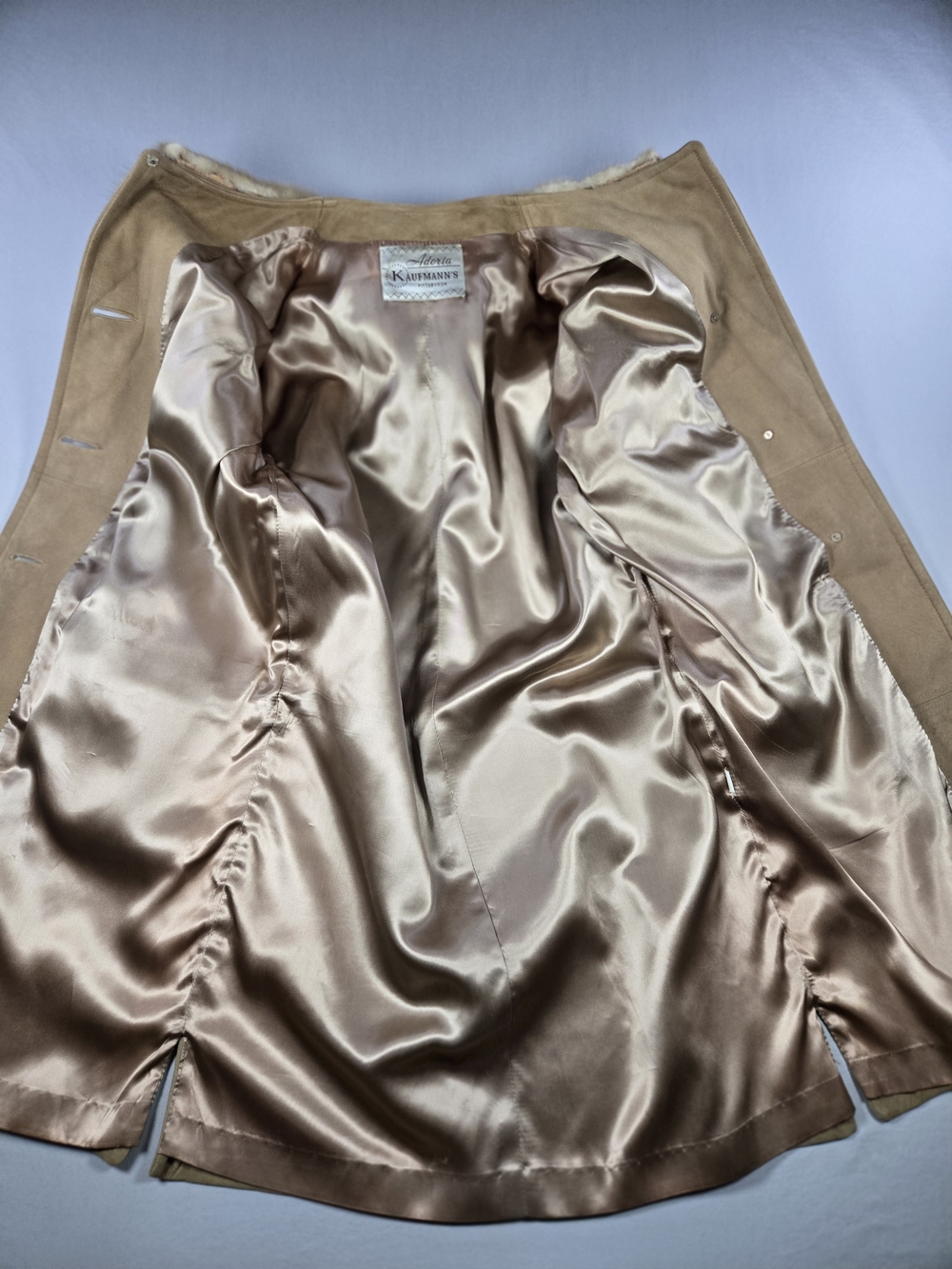 Vintage Tan Suede Trench Coat with Fur Collar - Picture 8 of 14